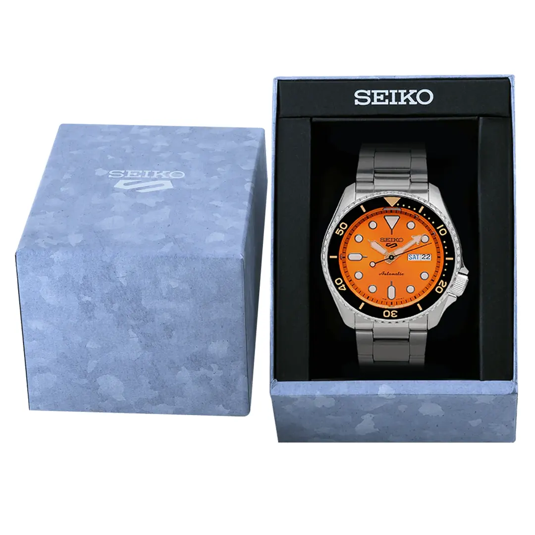 Seiko 5 Sports Analogue Automatic Orange Dial Men's Watch  SRPD59K1